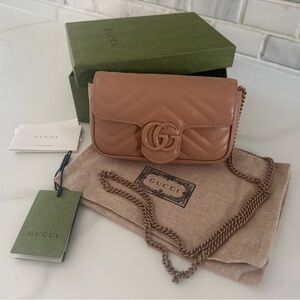 Gucci Matelasse Monochrome Super Mini GG Marmont Shoulder Bag in Camelia